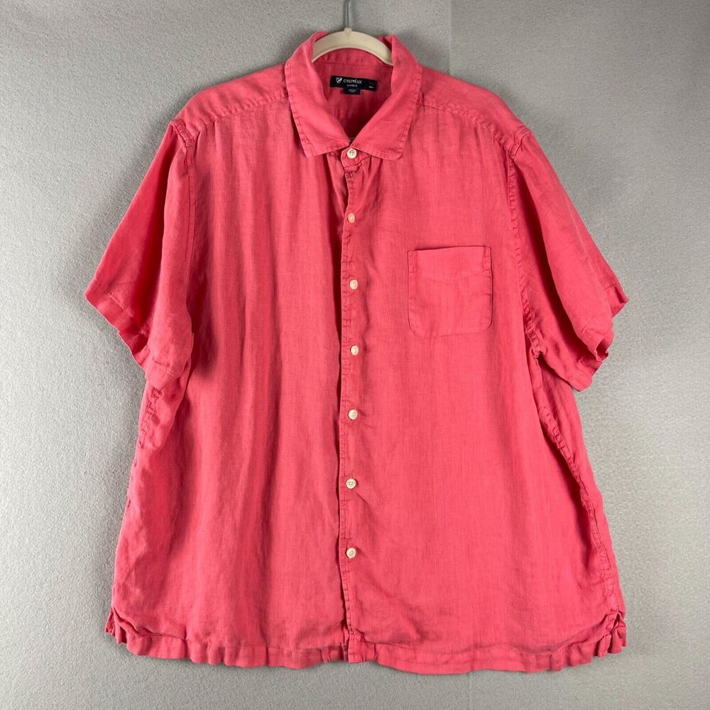 Cremieux Classics Linen Shirt Mens XXL 2XL Pink Button Up Short Sleeve Collared
